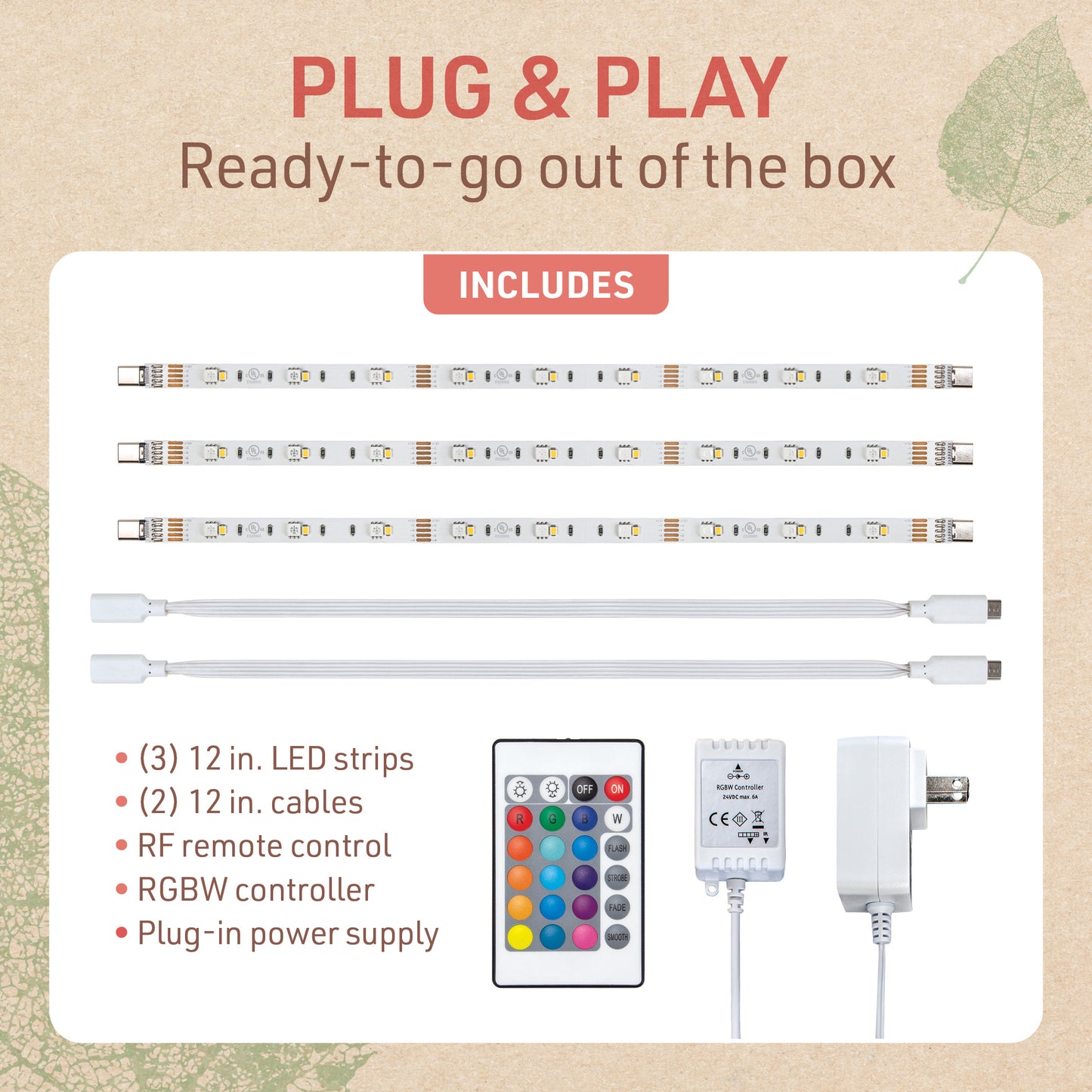 Multicolor 12" LED Strip Light Kit with Remote