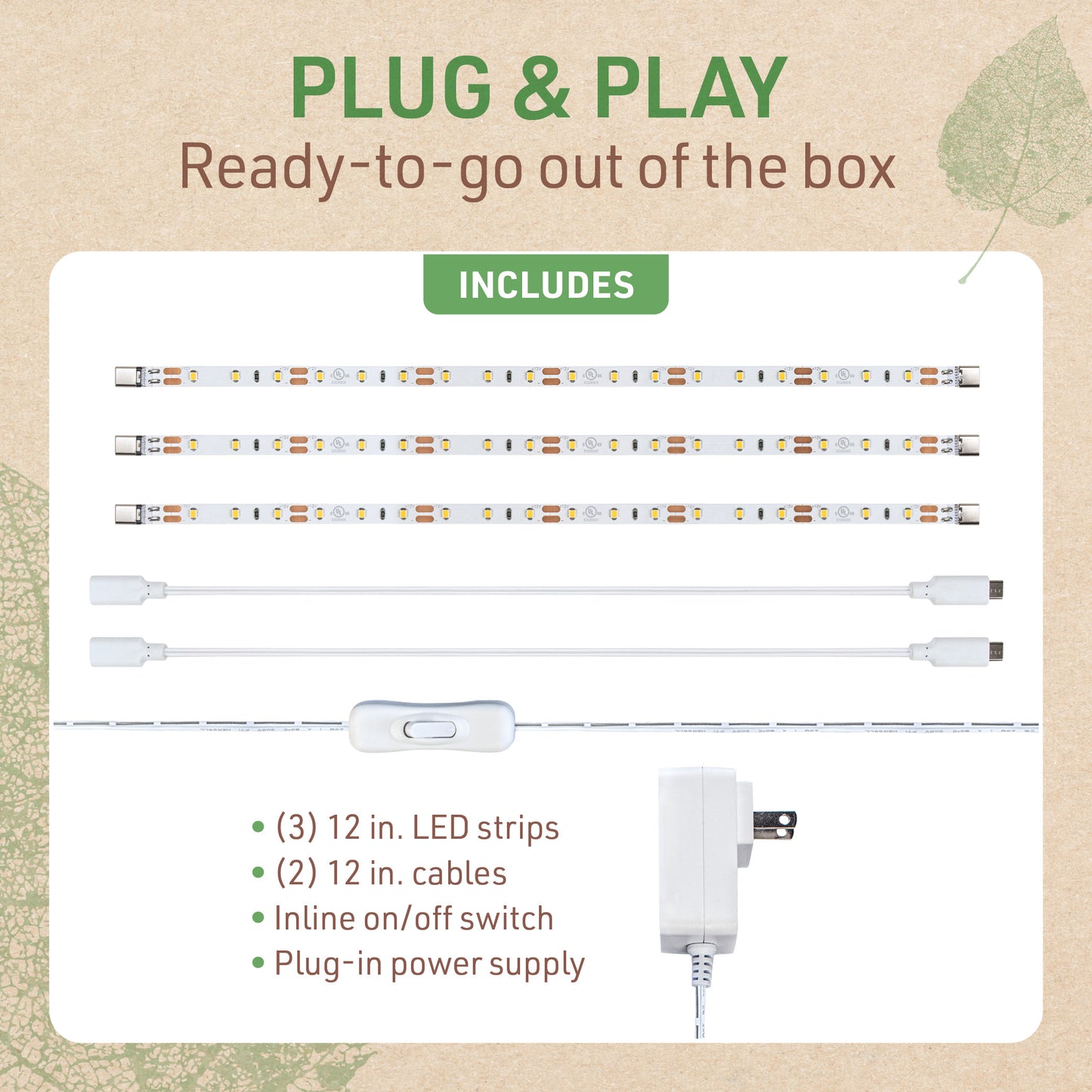 Warm White 12" LED Strip Light Kit