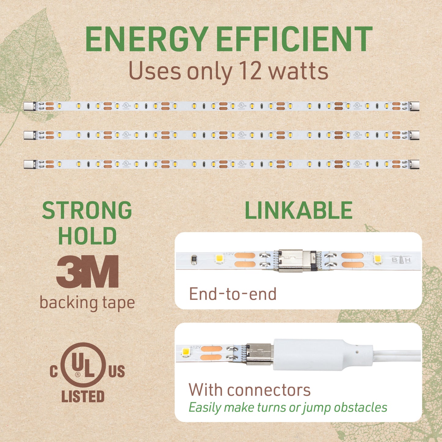 Warm White 12" LED Strip Light Kit