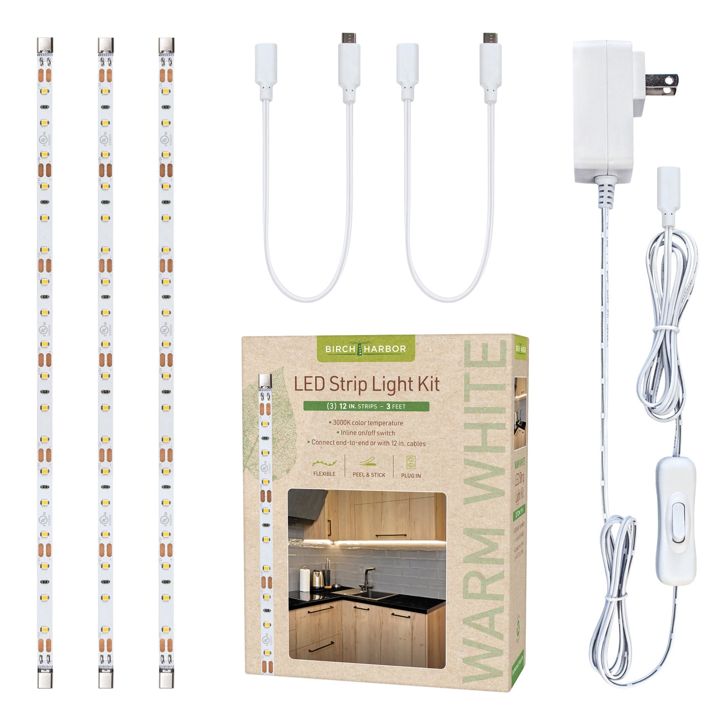 Warm White 12" LED Strip Light Kit