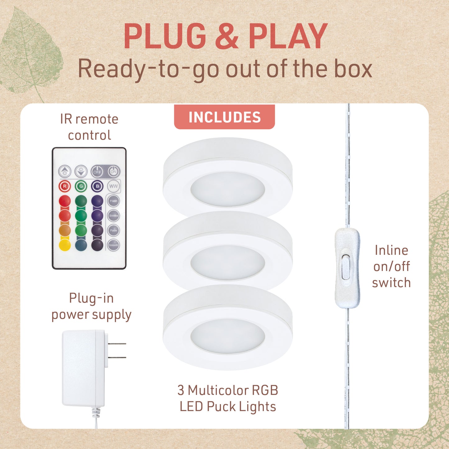 Multicolor LED Puck Light Kit with Remote